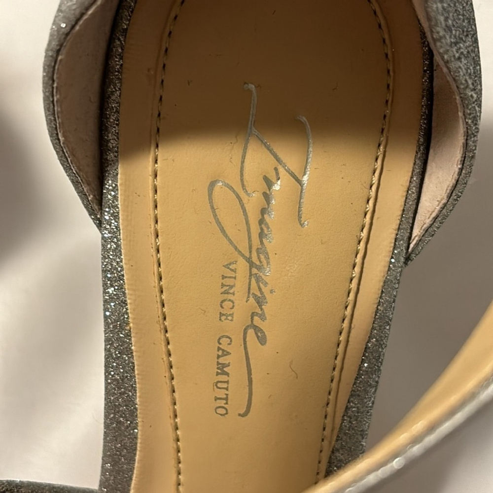 IMAGINE VINCE CAMUTO Pascal2 heeled sandals open toe shoes silver glitter sz 5.5 - Picture 9 of 16